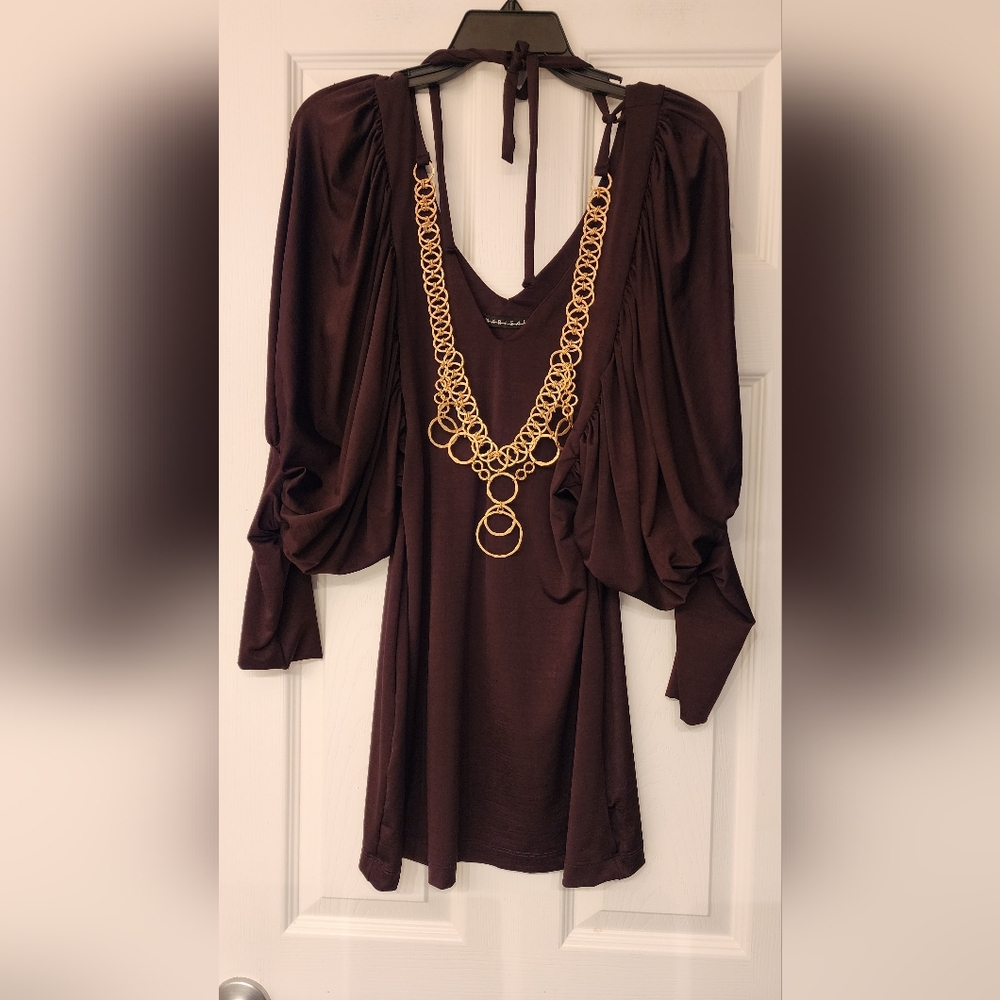 MARISA K balloon sleeve mini dress/ top w/ attached chain accent  In size Med - Picture 3 of 12